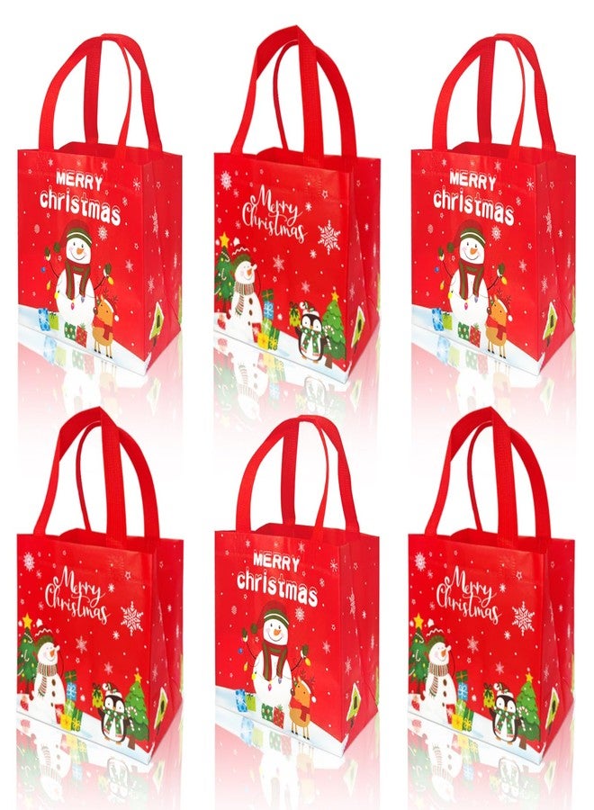 PERFQU 6 Pcs Large Christmas Gift Bags Bulk - Merry Christmas Tote Bags with Handles, Reusable Non-Woven Xmas Snowman Goodie Candy Treat Bag Set for Winter Xmas Party Supplies Favors Gift Wapping - Image 1